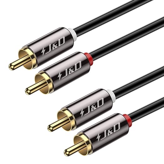 J&D 2 RCA M/M Stereo Audio Cable, Gold-Plated 2RCA Male to 2RCA Male Copper Shell Auxiliary Audio Cord for Home Theater HDTV Amplifiers Hi-Fi Systems Speakers, RCA Audio Cables, 10 Feet