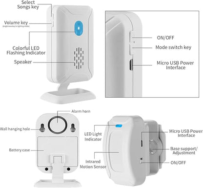 KCMYTONER Wireless Motion Sensor Door Chime, Entry Alert Chime for Business, Door Alarm,112LB Loud, Adjustable Volume and Light Brightness, for Home, Warehouse, Villa Security(3Sensors& 1Receiver)