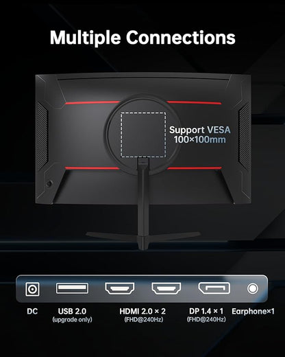 KTC 24 Inch Curved 240Hz Gaming Monitor, FHD 1500R Curved Computer Monitor 1080P, 3000:1 Contrast, Adaptive Sync, HDR, MPRT 1ms, HDMI DisplayPort, Low Blue Light, Tilt, VESA Mount, H24S17P