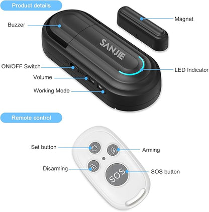 Pool Door Alarms for Home Security Loud, 0-120 Db Volume Ajustable with 4 Modes, Wireless Door Alarm with Remote for Kids Safety/Dementia Patients/Home/Pool (2 Sensor & 1 Remote)