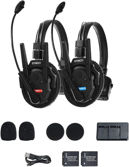 SYNCO XTalk Pro2 XPro X2 2.4GHz Wireless Headset Communication System Random Master Device 500m Operating Range Real-time Monitoring AI Noise Reduction Headset for Movie Shoot Live Show (2Pcs)