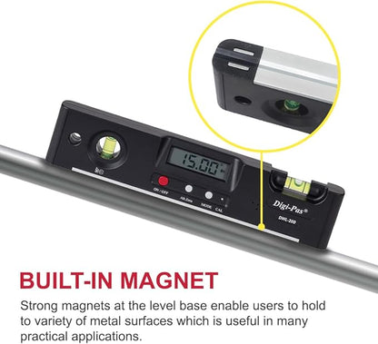 Digi-Pas DWL200 Electronic Torpedo Level, Protractor, Angle Gauge, Angle Finder, Bevel Gauge, Magnet, 0.1°, 7 inch