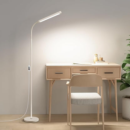 White LED Reading Floor Lamp, Bright 12W Dimmable Standing Light, Adjustable Gooseneck,3 Color Temperatures 5 Gears Brightness, Living Room Bedroom office Library Work makeup tattoo lash Desk Lamp