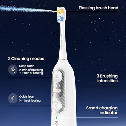 Soocas NEOS II - Electric Toothbrush with Water Flosser, Sonic Electric Toothbrush for Adults, Cordless Water Flosser for Travel, Portable Oral Irrigator, Up to 100% Plaque Removal, Pearl White