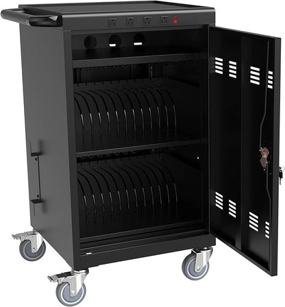 TIOPLY 36 Device Charging Cart for Laptop Up to 16.3-inch Screen, Mobile Charging Station and Tablet Storage Cart for iPad, Chromebooks with Cord Organizer, Black.