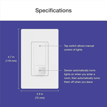 Lutron Maestro Motion Sensor Light Switch Indoor for Bathroom, Garage, Laundry Room, Any Bulbs, Occupancy Vacancy Sensor, Single-Pole, MS-OPS2-TP, Taupe