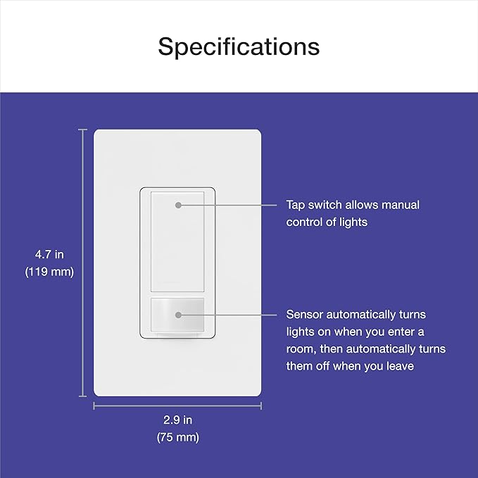 Lutron Maestro Motion Sensor Light Switch Indoor for Bathroom, Garage, Laundry Room, Closet, Occupancy Sensor Light Switch, Single-Pole, No Neutral, MS-OPS5M-GR