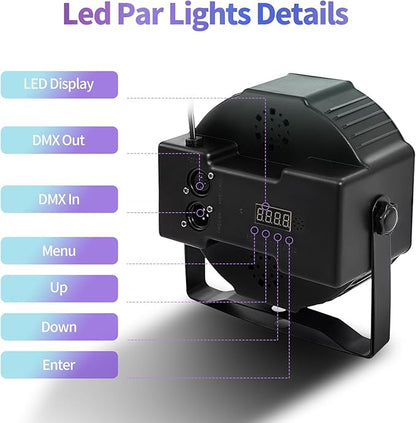 SmarketBuy Stage Lights with Sound Activated & DMX Control, 8 Pack 18x3 W LED Par Lights, Versatile DJ Light for Stage Uplighting, Wedding, Party Events, Clubs,Music Shows & Holiday Decorations