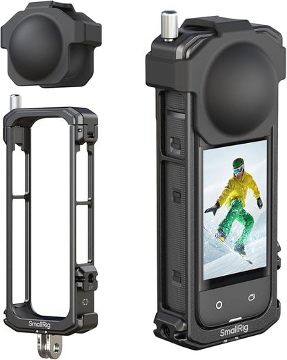 SMALLRIG Cage for Insta360 X4, Aluminum Protective Case for Insta 360 X4 with Silicone Lens Cover, Built-in Cold Shoe and 1/4"-20 Anti-Deflection Threaded Hole - 4278