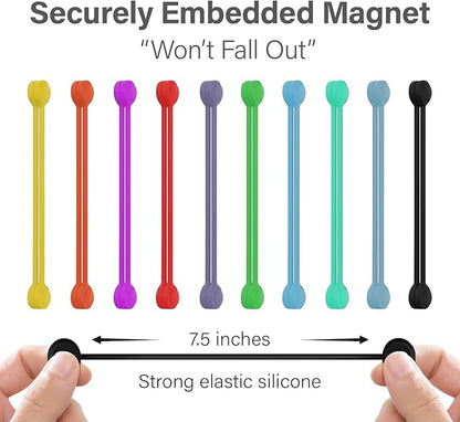 30-Pack Magnetic Cable Ties – Snap-On Silicone Magnetic Cord Ties with Strong Magnets – Reusable Magnetic Ties for Cords, Wire Organizer, Charging Cord Organizer – Assorted Colors