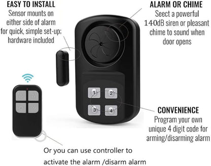HENDUN Outdoor Door Alarm with Remote Keypad, Waterproof IP67,Inground Pool Safety Alarm,Gate Open Sensor, 140 dB Super Loud, Prying Door Entrance Alert (1 Pack)