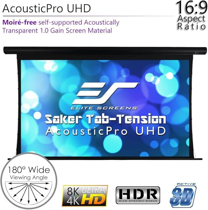Elite Screens Saker Tab-Tension AcousticProUHD RC1 Kit, Acoustically Sound Transparent Projector Screen, SKT150UH2-E12-AUHD