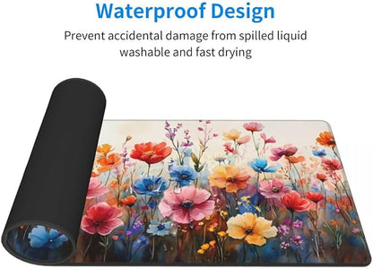 CANFLASHION Desk Pad,Office Desk Mat 31.5"×11.8" Large Gaming Mouse Pad,Durable Extended Computer Mouse Pad,Waterproof Thick Big Mouse Pads with Non-Slip Rubber Base Office Home Watercolor Wild Flower