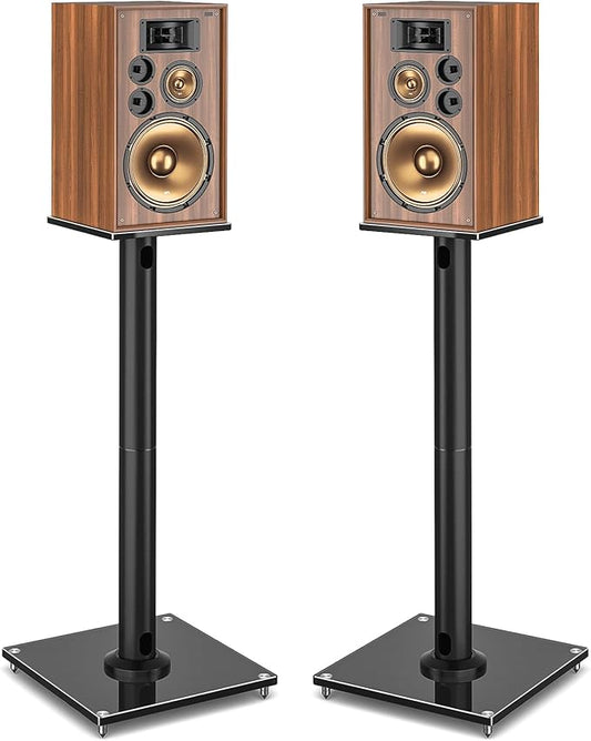YOMT Universal Speaker Stands Pair for Surround Sound, 28 Inch Floor Speaker Stands with Cable Management Holds 22lbs Bookshelf Speaker Satellite Speaker, 1 Pair