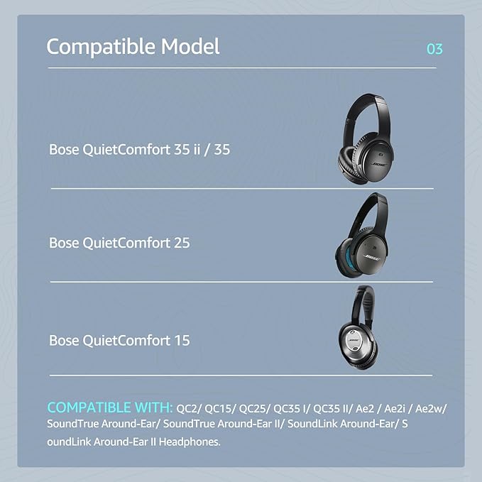 Cooling-Gel QuietComfort 35 / QC35 ii Replacement Ear Pads for Bose Headphones, Also Fit for Bose QC45 QC35 QC25 QC2 QC15/ Around-Ear 2 AE2i AE2w/ SoundTrue & SoundLink Series, Dark Grey