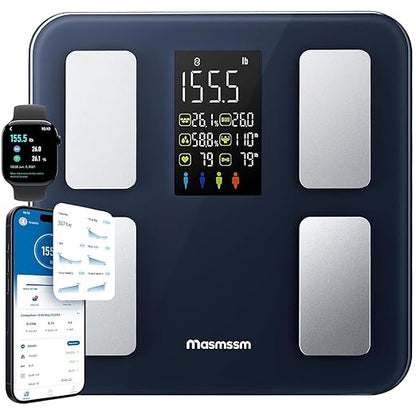 Masmssm Smart Scale for Body Weight, FSA&HSA Eligible, Bathroom Digital Weighing Scale with 8-in-1 Large Display, 22 Metrics with BMI, Body Fat, Heart Rate, Compatible with iOS & Android