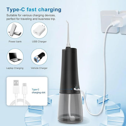 JNGOODS Cordless Water Dental Flosser Oral irrigator,JNGOODS 300ml Rechargeable Water flosser for Teeth IPX7 Waterproof 4 Modes Portable Oral Irrigator with 4 Jet Tips, Travel Home use (Black)