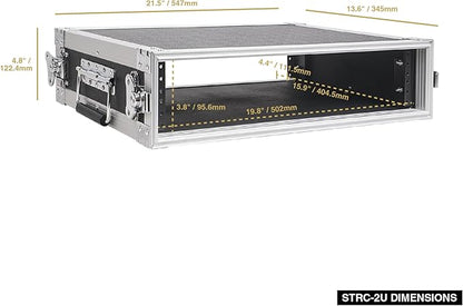 Sound Town 2U PA/DJ Rack/Road Case, 2-Space, with 16” Rackable Depth, Plywood, Metal Ball Corners - Pro Tour Grade (STRC-2U)