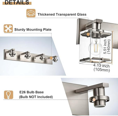 WINSHEN 5-Lights Brushed Nickel Bathroom Wall Light with Clear Glass Shade, E26 Bulb Base Vanity Lighting Fixtures Over Mirror for Kitchen Cabinet Bedroom