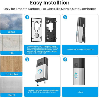No-Drill Adhesive Mount for Ring Video Doorbell, Doorbell Bracket for Home Apartments Office ( for Ring Video Doorbell (2nd Generation - 2020 Release))