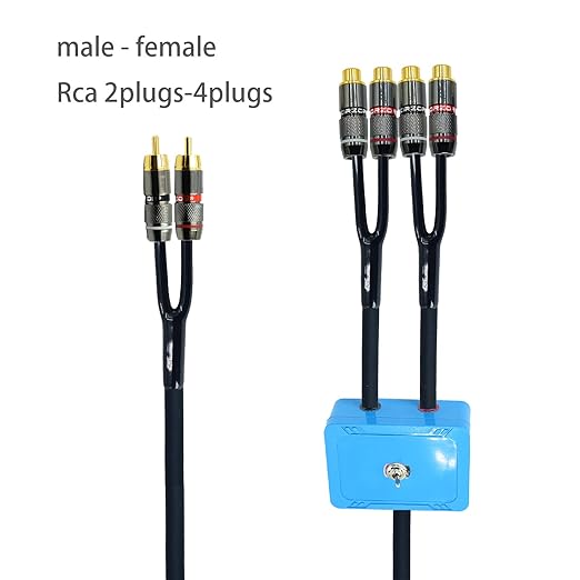 10ft Sound Channel swicher 2 Male to 4 Female RCA Switch Selector 2 in 1 Out R/L Stereo Audio 1 in 2 Out Stereo Audio Splitter with Mute Button No External Power Required CD Speaker DVD Player