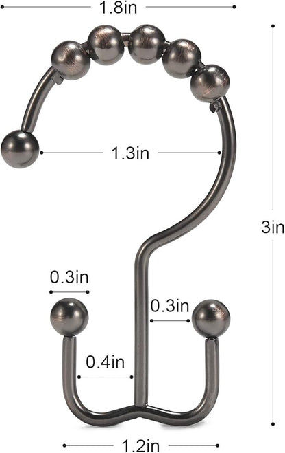Shower Curtain Hooks, Goowin Shower Curtain Rings, Stainless Steel Shower Curtain Hooks Rust Proof Free Sliding Double Shower Hooks for Curtain, Shower Curtains & Liners (Bronze)