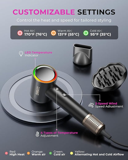 SHRATE Professional High Speed Ionic Hair Dryer | Ultra-Fast Drying | 500 Million Negative Ions | Low Noise | 160000 RPM | Compact Blow Dryer with Magnetic Diffuser for Faster Drying All Hair Types