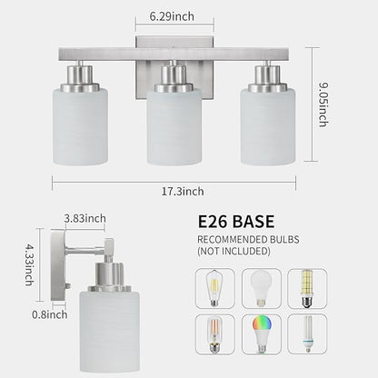 DIKAIDA 3-Light Bathroom Light Fixtures, Nickel Vanity Light, Modern Bathroom Wall Lights Over Mirror, Farmhouse Wall Sconces Lighting for Bedroom Living Room