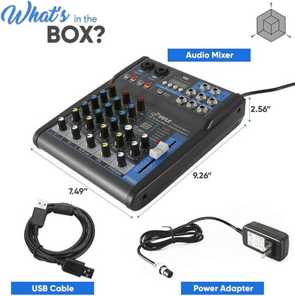 Pyle Professional Audio Mixer Sound Board Console System- Interface 4 Channel Digital USB Bluetooth MP3 Computer Input 48V Phantom Power Stereo DJ Studio Streaming FX 16-Bit DSP Processor- PMXU43BT.5