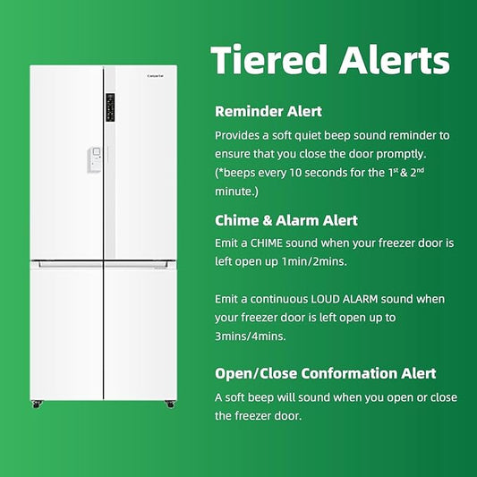 Freezer Door Alarm 2 Pack, Refrigerator Door Alarm When Left Open, Close Door Reminder, with 60/120/180/240 Seconds Delay Alert, Low/Loud 80 to 120 dB (Pure White)