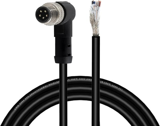 M8 Aviation Sensor Cable 5 Pin，Lonlonty M8 Industrial Sensor Connector Shielded Cable,Field Assembly M8 Connector B Coding Shielded Cable 6.5Ft/2M (5-Pin,Right Angle,Male)
