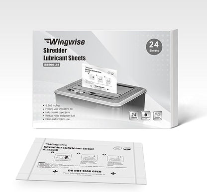 Wingwise 24-Pack Shredder Lubricant Sheets, 8.5 x 6 Inches, Sharpens Blades & Prevents Jams, Mess-Free Maintenance for Home and Office Use