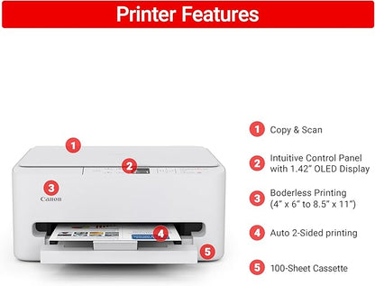 Canon PIXMA TS6520 Wireless Color Inkjet Printer for Duplex Printing, White – Home Printer with Copier/Scanner, 1.42” OLED Display, Intuitive Control Panel, Compact Design