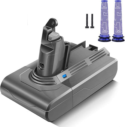 Morpilot V6 Battery Replacement 3000mAh 21.6v Li-ion Battery for V6 DC59 DC58 DC61 DC62 DC72 DC74 Handheld Vacuum Cleaner Batteries - with 2 Pack Free v6 Filter