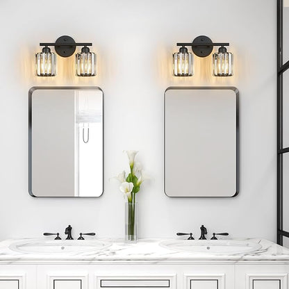 FDPBY Modern 2 Light Crystal Vanity Light, Black Vertical Bathroom Light Fixture Over Mirror for Dressing Table Sink, Compatible with Dimmable Bulbs (Bulbs Not Included)