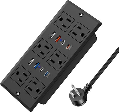 Recessed Power Strip with PD 30W Fast Charging, Conference Desk Flush Mount Outlets Plug in 6 Outlets & 8 USB Ports,3FT Cord Furniture Drawer Outlet Black