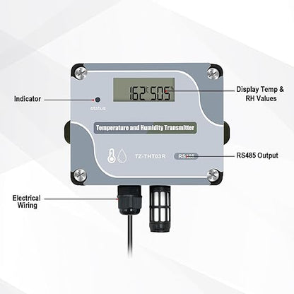 Tzone RS485 Temperature Humidity Sensor Modbus RTU Temp Sensor Digital Industrial Temp and Humidity Transmitter Wall Mounted,-40℉ to 257℉ Temperature Probe Analog Moisture Monitor Greenhouse Grow Tent