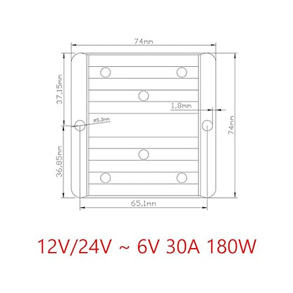 Areyourshop Waterproof 12V/24V to 6V 30A 180W Step Down DC/DC Power Converter Regulator
