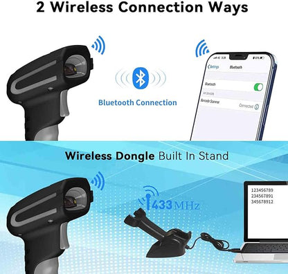 Alacrity Upgraded 1D Laser Industrial Barcode Scanner with Wireless Charging Stand, Bluetooth & 1968 Feet Transmission Distance 433Mhz Wireless 2in1 Barcode Reader, Shock Dust Proof Hands Free, Grey