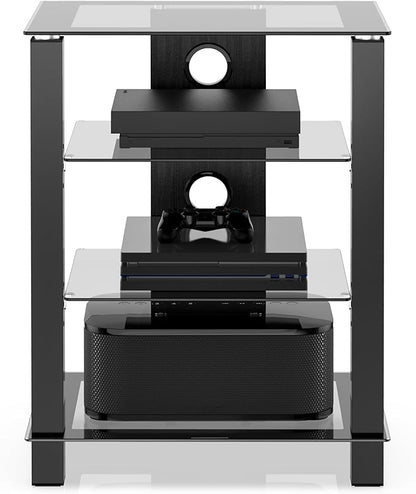 FITUEYES 4-Tier AV Media Cabinet Stand Component Cabinet, Gaming TV Stand and Stereo Rack Audio Tower with Height Adjustable Tempered Glass Shelves, AS406003GB