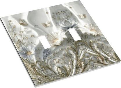 Bvtewkhz Boho Floral Wild Flower 2 Gang Double Toggle Decorative Light Switch Covers Electrical Faceplate Switch Plates for Bathroom Kitchen Home
