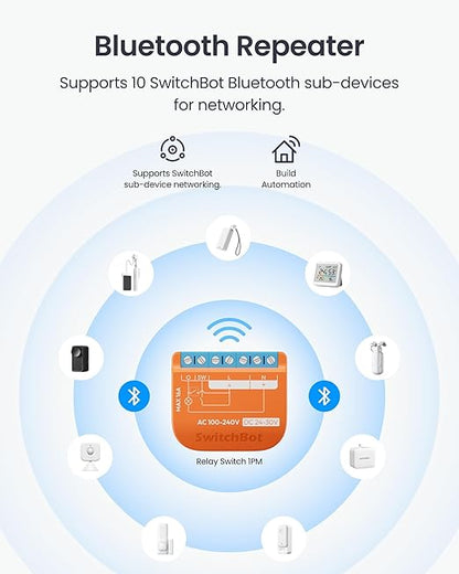 SwitchBot Matte Relay Switch 1PM, WiFi Switch Compatible with Alexa/Apple Home/Google Home, Power-Measuring Relay Switch Module with Integrated Bluetooth Repeater, Bluetooth & WiFi 2.4GHz, 16A