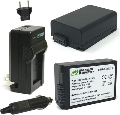 Wasabi Power Battery (2-Pack) and Charger Replacement for Nikon EN-EL25, EN-EL25a, 4241, MH-32 Compatible with Nikon Z30, Z50, Z50 II, Zfc