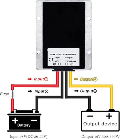 MGGi DC 48V to 12V Converter Voltage Regulator 30A 360W Voltage Reducer Buck Transformer Power Supply for Golf Cart, forklifts, Car
