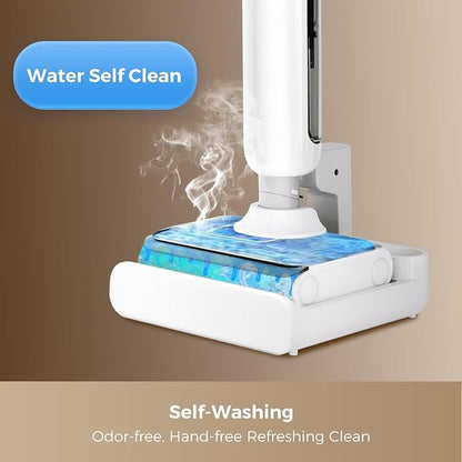 HABIUBIU Wet Dry Vacuum Cleaner, 180° Lay-Flat Cordless Vacuum Mop Combo with Edge Cleaning, All-in-One Floor Cleaner for Hard Floors, Self-Cleaning, 45mins Runtime, LED Display, Voice Prompts