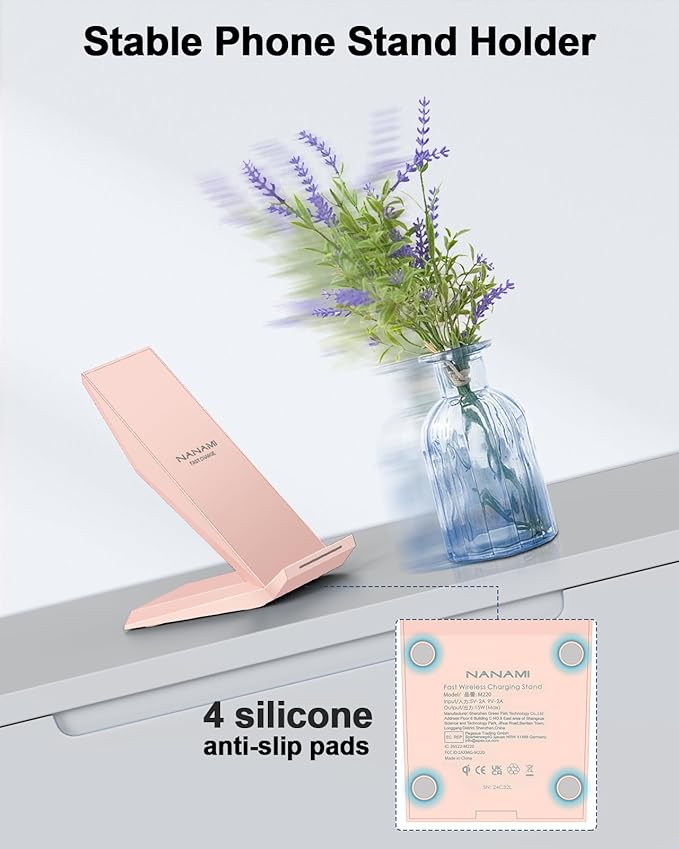 Wireless Charger with USB C Phone Charger, Qi Certified Charging Stand with 20W PD Adapter Compatible with iPhone 16/15/14/13/12, Phone Charging Dock for Samsung Galaxy S25/S24/S23/S22/S21/Note 20