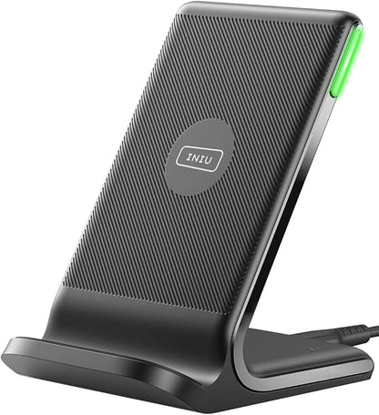 INIU Wireless Charger, 15W Fast Qi Certified Wireless Charging Station with Sleep-Friendly Adaptive Light Compatible with iPhone 16 15 14 13 Pro XS 8 Plus Samsung Galaxy S25 S24 S23 Note 20 Google etc