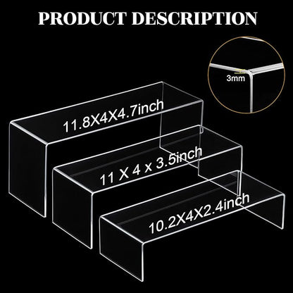 Chuangdi 2 Sets Acrylic Display Risers, Product Stand, Jewelry Display Riser Shelf Showcase Fixtures for Dessert Cupcake Candy Figure Treat Action Showcase (Clear,Extra Large Set)