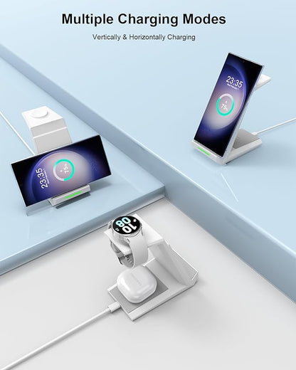 Wireless Charging Station for Samsung - NANAMI 3 in 1 Wireless Charger for Multiple Devices, Fast Charger Stand for Galaxy S25 S24 S23 Ultra S22 S21 Z Flip Fold 4,Watch 6/5/5 Pro/4/3,Galaxy Buds 2 Pro