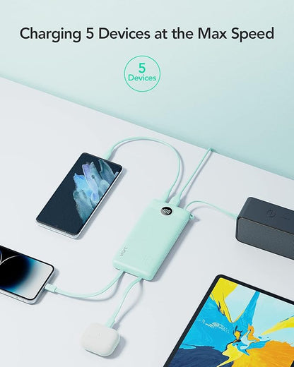 VRURC Portable Charger for iPhone, 22.5W Fast Charging Power Bank 10000mAh, USB C Battery Pack 4 Outputs 3 Inputs, Slim Phone Charger with Cables for iPhone 17 16 15 14 13,Samsung Galaxy-Green(1 Pack)